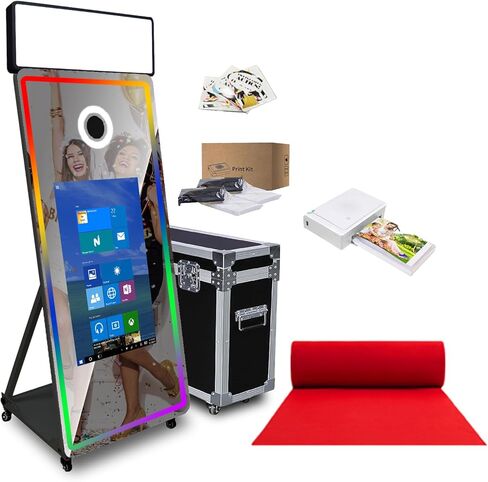 65" Magic Mirror Photo Booth with 32" Touch Screen Selfie Mirror Photo Booth Machine with Flight Case,App Remote, Ring Light for Event Rental,Wedding & Christmas Party (Black, Machine + Full Set) in Saudi Arabia