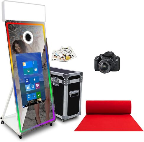 65" Magic Mirror Photo Booth with 32" Touch Screen Selfie Mirror Photo Booth Machine with Flight Case,App Remote, Ring Light for Event Rental,Wedding & Christmas Party (Black, Machine + Full Set) in Saudi Arabia