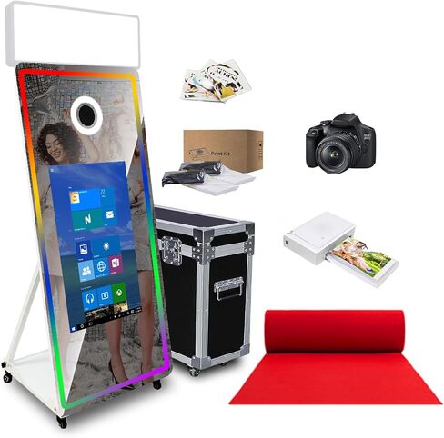 65" Magic Mirror Photo Booth with 32" Touch Screen Selfie Mirror Photo Booth Machine with Flight Case,App Remote, Ring Light for Event Rental,Wedding & Christmas Party (Black, Machine + Full Set) in Saudi Arabia