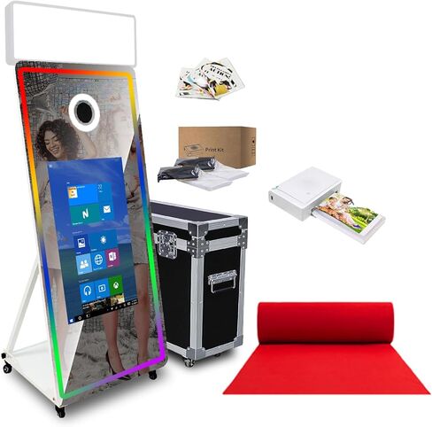 65" Magic Mirror Photo Booth with 32" Touch Screen Selfie Mirror Photo Booth Machine with Flight Case,App Remote, Ring Light for Event Rental,Wedding & Christmas Party (Black, Machine + Full Set) in Saudi Arabia