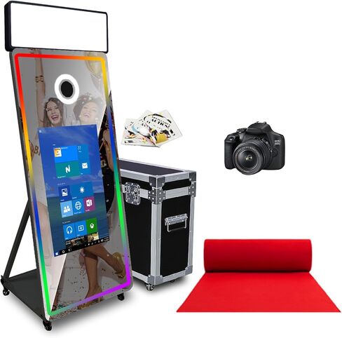 65" Magic Mirror Photo Booth with 32" Touch Screen Selfie Mirror Photo Booth Machine with Flight Case,App Remote, Ring Light for Event Rental,Wedding & Christmas Party (Black, Machine + Full Set) in Saudi Arabia