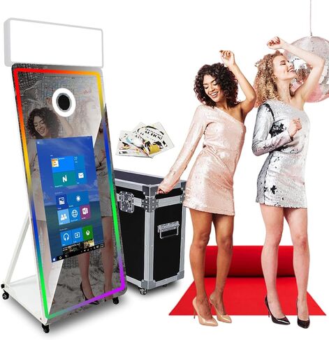 65" Magic Mirror Photo Booth with 32" Touch Screen Selfie Mirror Photo Booth Machine with Flight Case,App Remote, Ring Light for Event Rental,Wedding & Christmas Party (Black, Machine + Full Set) in Saudi Arabia