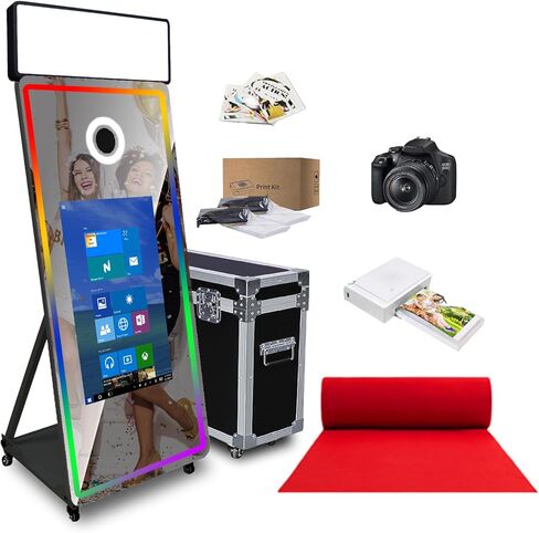 65" Magic Mirror Photo Booth with 32" Touch Screen Selfie Mirror Photo Booth Machine with Flight Case,App Remote, Ring Light for Event Rental,Wedding & Christmas Party (Black, Machine + Full Set) in Saudi Arabia