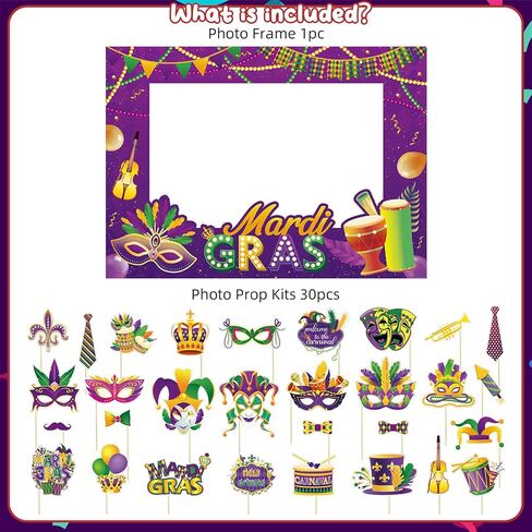 Mardi Gras Photo Booth Props Kit for Photoshoot Mardi Gras Decorations Funny Masquerade Selfie Masks Glasses DIY Photography Decorations for Masquerade Wedding Birthday Party Supplies in Saudi Arabia
