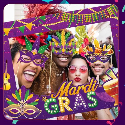 Mardi Gras Photo Booth Props Kit for Photoshoot Mardi Gras Decorations Funny Masquerade Selfie Masks Glasses DIY Photography Decorations for Masquerade Wedding Birthday Party Supplies in Saudi Arabia