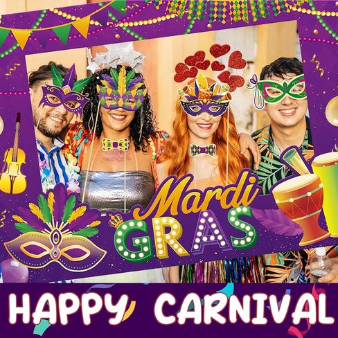 Mardi Gras Photo Booth Props Kit for Photoshoot Mardi Gras Decorations Funny Masquerade Selfie Masks Glasses DIY Photography Decorations for Masquerade Wedding Birthday Party Supplies in Saudi Arabia