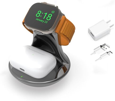 iMorde لشاحن ساعة Apple، لشاحن iWatch، لـ Airpods 4/3/2/Pro، شاحن ساعة لاسلكي سريع 2 في 1 متوافق مع iWatch 10/9/8/7/6/5/4/SE، حامل حامل شحن للساعة مع كابل الشحن in Saudi Arabia