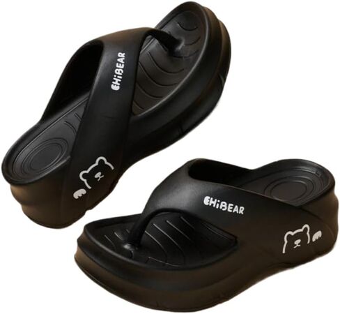 Women's Versatile and Fashionable Flip-flops, Soft Soles Cute Bear Patterns, Casual Comfortable Breathable Non-slip Slippers, Beach Home Sandals, Suitable for Indoor and Outdoor Wear Walking Shoes in Saudi Arabia