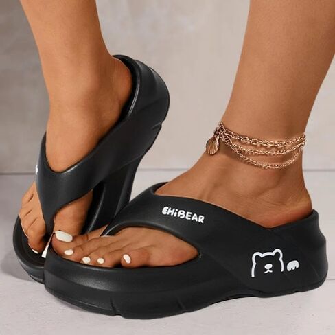 Women's Versatile and Fashionable Flip-flops, Soft Soles Cute Bear Patterns, Casual Comfortable Breathable Non-slip Slippers, Beach Home Sandals, Suitable for Indoor and Outdoor Wear Walking Shoes in Saudi Arabia