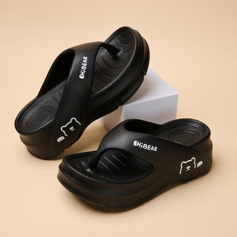 Women's Versatile and Fashionable Flip-flops, Soft Soles Cute Bear Patterns, Casual Comfortable Breathable Non-slip Slippers, Beach Home Sandals, Suitable for Indoor and Outdoor Wear Walking Shoes in Saudi Arabia