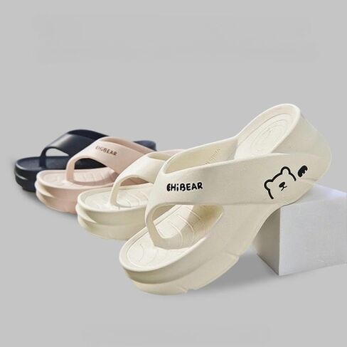 Women's Versatile and Fashionable Flip-flops, Soft Soles Cute Bear Patterns, Casual Comfortable Breathable Non-slip Slippers, Beach Home Sandals, Suitable for Indoor and Outdoor Wear Walking Shoes in Saudi Arabia