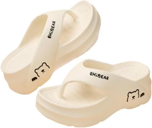 Women's Versatile and Fashionable Flip-flops, Soft Soles Cute Bear Patterns, Casual Comfortable Breathable Non-slip Slippers, Beach Home Sandals, Suitable for Indoor and Outdoor Wear Walking Shoes in Saudi Arabia