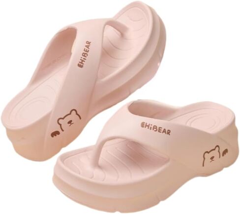 Women's Versatile and Fashionable Flip-flops, Soft Soles Cute Bear Patterns, Casual Comfortable Breathable Non-slip Slippers, Beach Home Sandals, Suitable for Indoor and Outdoor Wear Walking Shoes in Saudi Arabia