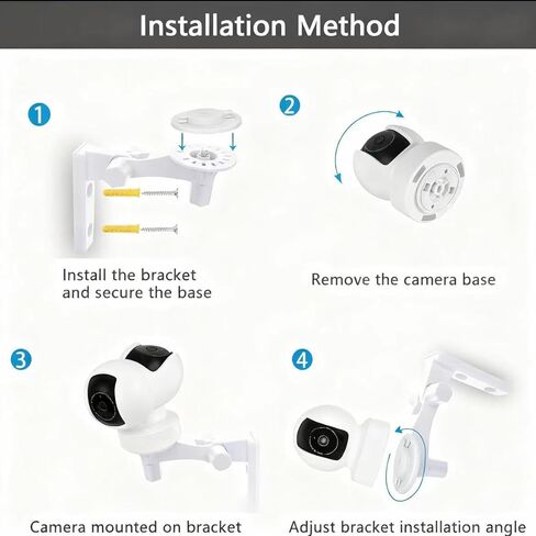 حامل حائط متوافق مع TP-Link Tapo C210/ C200 وKasa Indoor Pan EC70/ EC71/ KC410S، دعامة زوايا قابلة للتعديل تدور 180 درجة، سهلة التركيب، دعامة/حامل كاميرا أمان، عبوة واحدة in Kuwait