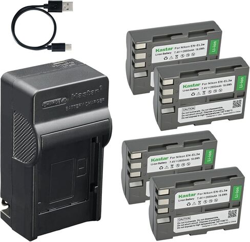 Kastar 3-Pack Battery and AC & USB-C Charger, Compatible with Nikon EN-EL3 EN-EL3a EN-EL3e and Nikon D50 D70 D70s D80 D90 D100 D200 D300 D300s D700 Cameras MH-18 MH-18a MH-19 Charger Models in Saudi Arabia