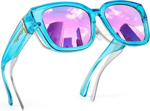 FancyPink Womens Mirrored Sunglasses Oversized Design Fashion Polarized Wrap Around Shades With UV400 Protection in Kuwait