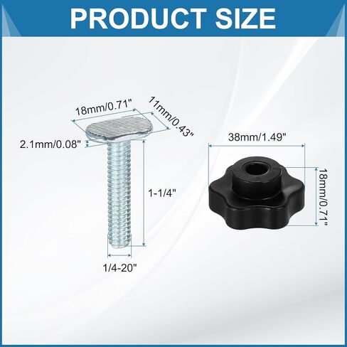uxcell 8 Set t Track Knob Kit with Star Knobs and 1/4"-20 x 1-1/4" t Slot Bolts, t Slot Drop-in Sliding Bolts Accessories for Woodworking Jigs and Fixtures, Silver in Saudi Arabia