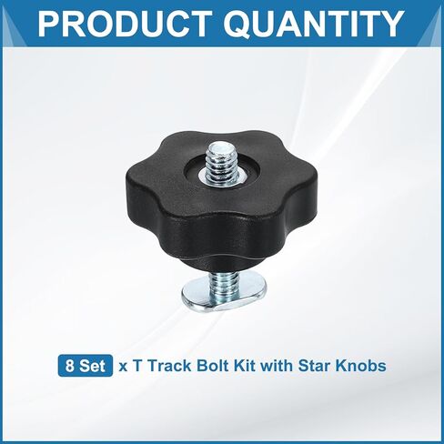 uxcell 8 Set t Track Knob Kit with Star Knobs and 1/4"-20 x 1-1/4" t Slot Bolts, t Slot Drop-in Sliding Bolts Accessories for Woodworking Jigs and Fixtures, Silver in Saudi Arabia