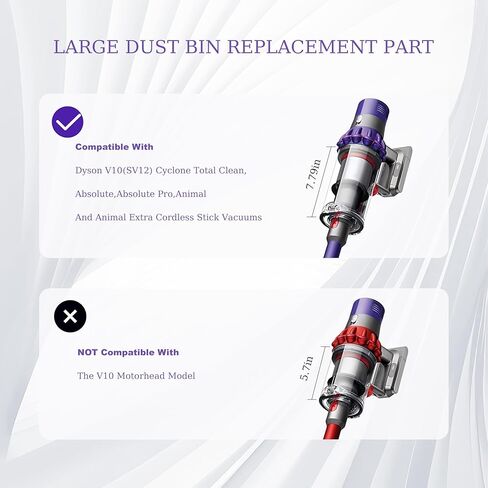 استبدال صندوق الغبار الكبير مقاس 7.79 بوصة لنماذج Dyson V10 SV12 Animal/Absolute، وعلبة العلبة للجزء رقم 969509-01 والفلتر رقم 969082-01 للطرازات المطلقة/المطلقة Pro/Animal/Animal Extra/Total Clean in Kuwait