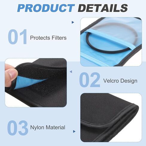 PATIKIL 39mm Lens Filter Case, 2PCS 4 Pockets Camera Filter Carry Bag Nylon Shockproof Camera Filter Lens Protector Pouch for Photography Round Circular Square Filters Storage, Black in Saudi Arabia