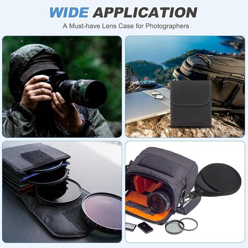 PATIKIL 39mm Lens Filter Case, 2PCS 4 Pockets Camera Filter Carry Bag Nylon Shockproof Camera Filter Lens Protector Pouch for Photography Round Circular Square Filters Storage, Black in Saudi Arabia