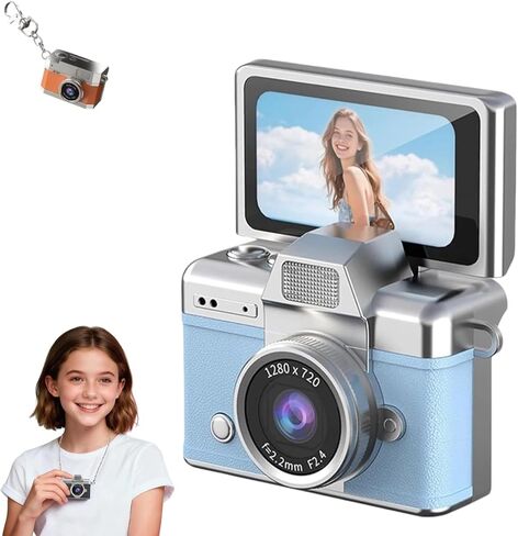 كاميرا VintageMiniDigitalCamera، كاميرا سلسلة مفاتيح فيديو Retro1080PHD، كاميرا جسم صغيرة محمولة مع شاشة IPS مقاس 0.96 بوصة، كاميرا شحن من النوع C لعشاق السفر والتصوير الفوتوغرافي، بطاقة هاتف متضمنة 64 جيجابايت (أسود) in Saudi Arabia