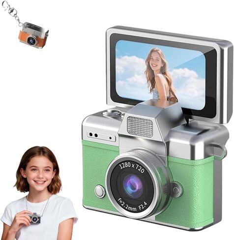 كاميرا VintageMiniDigitalCamera، كاميرا سلسلة مفاتيح فيديو Retro1080PHD، كاميرا جسم صغيرة محمولة مع شاشة IPS مقاس 0.96 بوصة، كاميرا شحن من النوع C لعشاق السفر والتصوير الفوتوغرافي، بطاقة هاتف متضمنة 64 جيجابايت (أسود) in Saudi Arabia