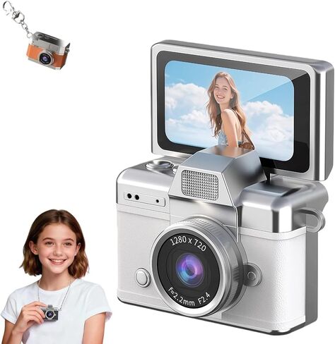 كاميرا VintageMiniDigitalCamera، كاميرا سلسلة مفاتيح فيديو Retro1080PHD، كاميرا جسم صغيرة محمولة مع شاشة IPS مقاس 0.96 بوصة، كاميرا شحن من النوع C لعشاق السفر والتصوير الفوتوغرافي، بطاقة هاتف متضمنة 64 جيجابايت (أسود) in Saudi Arabia