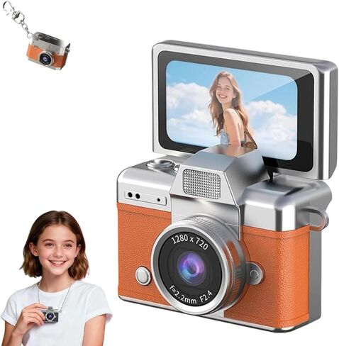 كاميرا VintageMiniDigitalCamera، كاميرا سلسلة مفاتيح فيديو Retro1080PHD، كاميرا جسم صغيرة محمولة مع شاشة IPS مقاس 0.96 بوصة، كاميرا شحن من النوع C لعشاق السفر والتصوير الفوتوغرافي، بطاقة هاتف متضمنة 64 جيجابايت (أسود) in Saudi Arabia