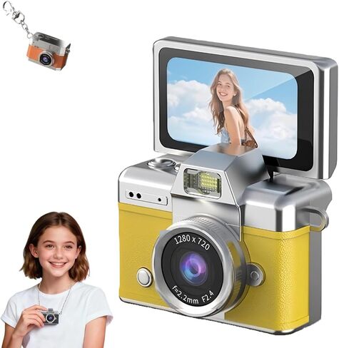 كاميرا VintageMiniDigitalCamera، كاميرا سلسلة مفاتيح فيديو Retro1080PHD، كاميرا جسم صغيرة محمولة مع شاشة IPS مقاس 0.96 بوصة، كاميرا شحن من النوع C لعشاق السفر والتصوير الفوتوغرافي، بطاقة هاتف متضمنة 64 جيجابايت (أسود) in Saudi Arabia