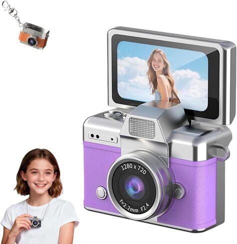 كاميرا VintageMiniDigitalCamera، كاميرا سلسلة مفاتيح فيديو Retro1080PHD، كاميرا جسم صغيرة محمولة مع شاشة IPS مقاس 0.96 بوصة، كاميرا شحن من النوع C لعشاق السفر والتصوير الفوتوغرافي، بطاقة هاتف متضمنة 64 جيجابايت (أسود) in Saudi Arabia