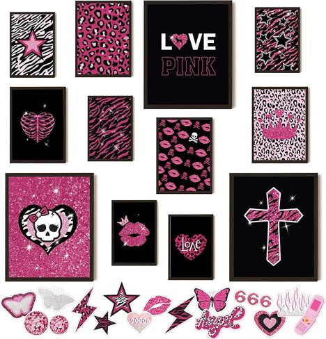 97 ديكور mcbling trashy y2k ديكور غرفة الجمالية - أوائل 2000s ديكور الغرفة y2k collage ، الصور الوردي الساخن المطبوعات الفن الجدار ، baddie الصور الجمالية لفتيات في سن المراهقة شقة غرفة نوم (4x6) in Kuwait