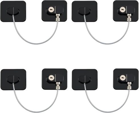 Refrigerator Lock, Child Safety Cabinet Locks, Mini Fridge Locks for Adults, Heavy Duty Lock for Refrigerator Cabinets, Drawers, Safety with Key, Black (4 PCS) in Kuwait
