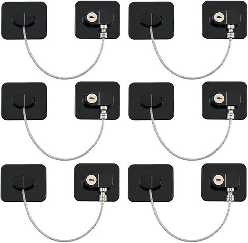 Refrigerator Lock, Child Safety Cabinet Locks, Mini Fridge Locks for Adults, Heavy Duty Lock for Refrigerator Cabinets, Drawers, Safety with Key, Black (4 PCS) in Kuwait