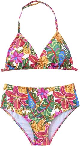 RoseSeek Girls Floral Halter Swimsuit High Waisted Triangle Boho 2 Piece Bikini Bathing Suit Swimwear in Saudi Arabia