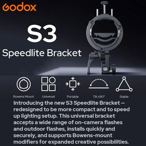 GODOX S3 Speedlite Bowens Mount Flash Holder Bracket for Godox V1 V100 V1Pro V860III TT350 AD100 AD200 AD300 Speedlite Strobe Flashes,S-Type Holder,Precise Tilt Control,S2 Bracket Updated Version in Saudi Arabia