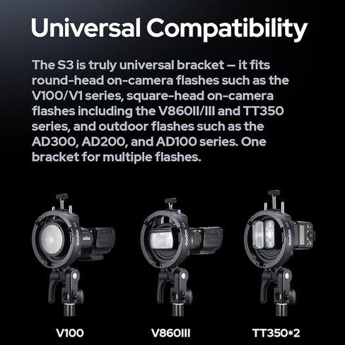 GODOX S3 Speedlite Bowens Mount Flash Holder Bracket for Godox V1 V100 V1Pro V860III TT350 AD100 AD200 AD300 Speedlite Strobe Flashes,S-Type Holder,Precise Tilt Control,S2 Bracket Updated Version in Saudi Arabia
