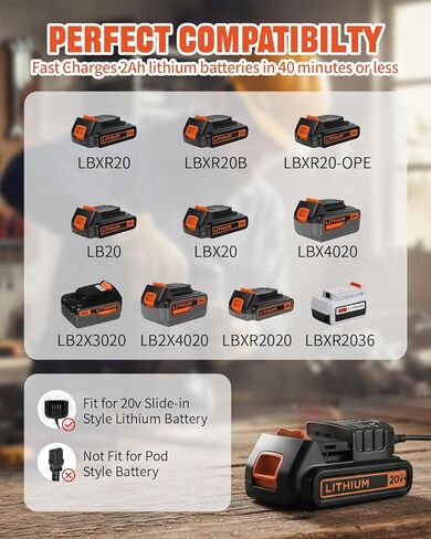 شاحن بطارية ليثيوم مناسب لبطاريات بلاك اند ديكر 20 فولت كحد أقصى، بديل لشاحن LCS1620B متوافق مع بطارية 12 فولت و20 فولت - LBXR20 LBXR2020-OPE LB2X3020 LB2X4020 LBX4020 BDCAC202B in Kuwait