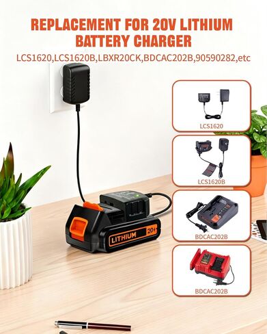 شاحن بطارية ليثيوم مناسب لبطاريات بلاك اند ديكر 20 فولت كحد أقصى، بديل لشاحن LCS1620B متوافق مع بطارية 12 فولت و20 فولت - LBXR20 LBXR2020-OPE LB2X3020 LB2X4020 LBX4020 BDCAC202B in Kuwait