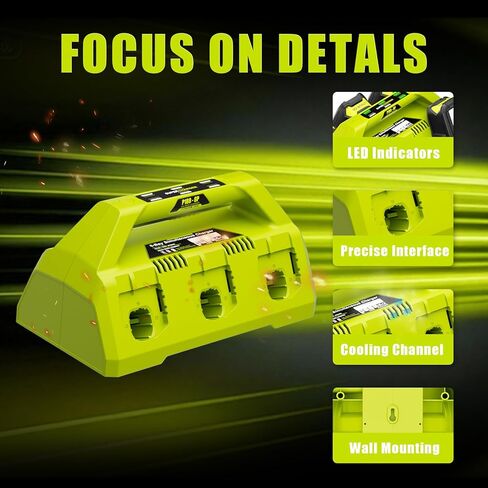 PCG006/P135 استبدال سريع بـ 6 منافذ لشاحن بطارية Ryobi 18 فولت PCG002 PCG004 PCG005 PCG008، متوافق مع بطاريات ليثيوم أيون Ryobi ONE+ 18 فولت P102-P109، PBP002-PBP1104 (لا تتضمن بطارية) in Kuwait