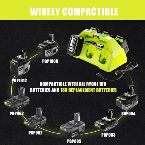 PCG006/P135 استبدال سريع بـ 6 منافذ لشاحن بطارية Ryobi 18 فولت PCG002 PCG004 PCG005 PCG008، متوافق مع بطاريات ليثيوم أيون Ryobi ONE+ 18 فولت P102-P109، PBP002-PBP1104 (لا تتضمن بطارية) in Kuwait