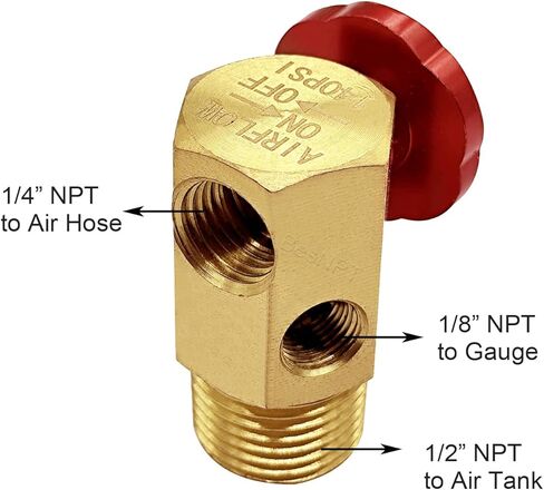 Portable Air Tank Manifold with Fill Port, Aluminum Valve and Relief Bypass, 1/2" NPT Tank x 1/4" NPT Hose x 1/8" NPT Gauge For Air Compressor Portable Carry Tank in Kuwait