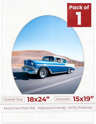 18x24 MAT Bevel Cut for 15x19 Photos - Precut Black Oval Photo Mat Board Opening - حمض خالي in Kuwait