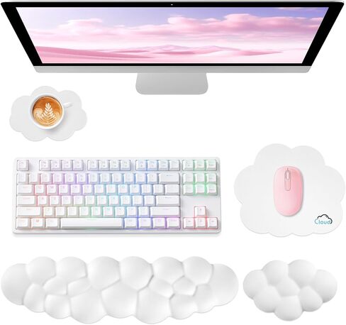 Cloud Wrist Rest for Computer Keyboard, 4-in-1 Memory Foam Leather Cloud Keyboard Wrist Rest and Mouse Pad Set with Ergonomic Support for Arm and Palm Cushion, Gaming/Work Setup, Rainbow in Kuwait