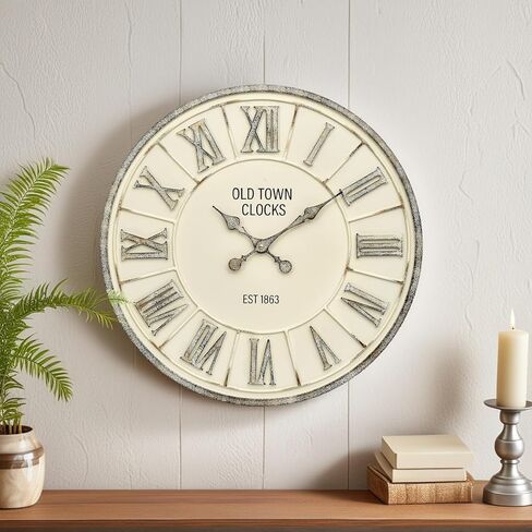 Large Farmhouse Wall Clock – 24 Inch Square Rustic Wooden Clock with Decorative Reversible Wooden Sign, Perfect for Any Space and Ideal Gift in Saudi Arabia