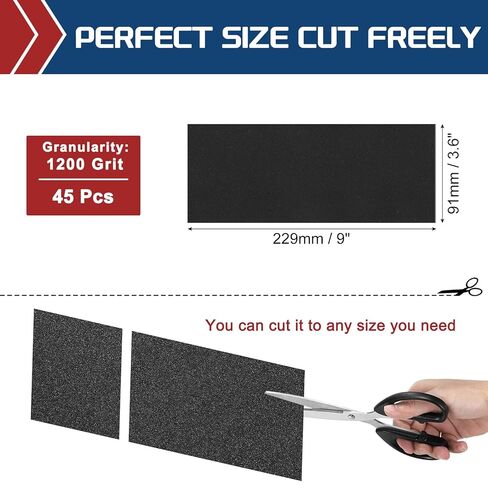 45pcs Sand Papers - [3.6 x 9 Inch x 1200 Grits] Sandpaper Sheets for Metal Auto Wood Polishing and Scratches Removing, Silicon Carbide Abrasive in Saudi Arabia