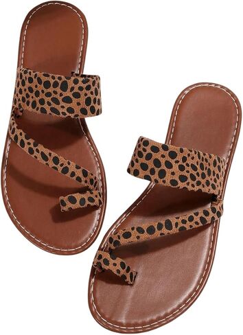 Floerns Women's Cheetah Toe Ring Flat Sandals Open Toe Strappy Summer Slip on Slides in Saudi Arabia