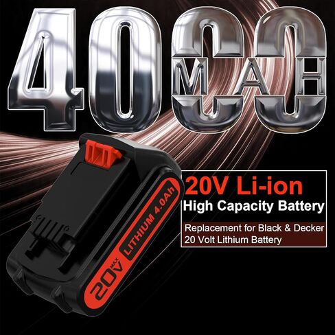 2-Pack Replacement for Black and Decker 20V Lithium Battery, Compatible with 4.0Ah Black and Decker 20V Battery LBXR20 LBX20 LBXR2020 LBXR2520 LB2X4020 for Black&Decker Cordless Power Tools in Kuwait