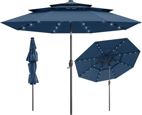 Tangkula 10 FT مظلة فناء LED تعمل بالطاقة الشمسية، مظلة طاولة سوق خارجية بفتحات تهوية بثلاث طبقات مع 32 مصباح LED، تعديل الإمالة، مقبض كرنك، 8 أضلاع لسطح حمام السباحة في الفناء الخلفي (فيروزي) in Saudi Arabia