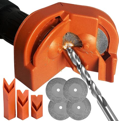 Drill Bit Sharpener,Portable Drill Bit Sharpener,Multipurpose Drill Bit Grinding Sharpener with 4 Grinding Wheels for All Bits(5/64''- 5/8''),Afilador De Brocas,Knife Sharpener Tool (Orange) in Kuwait
